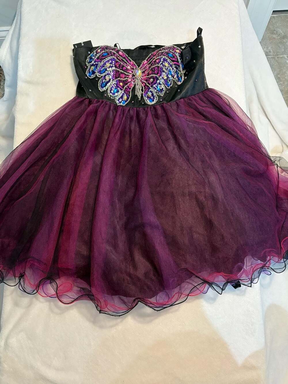 Milano Strapless Beaded Butterfly Tulle Mini Dress #E1448 Purple Black Size 8